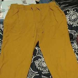 Yellow/Brown pull on pants, jogger type.